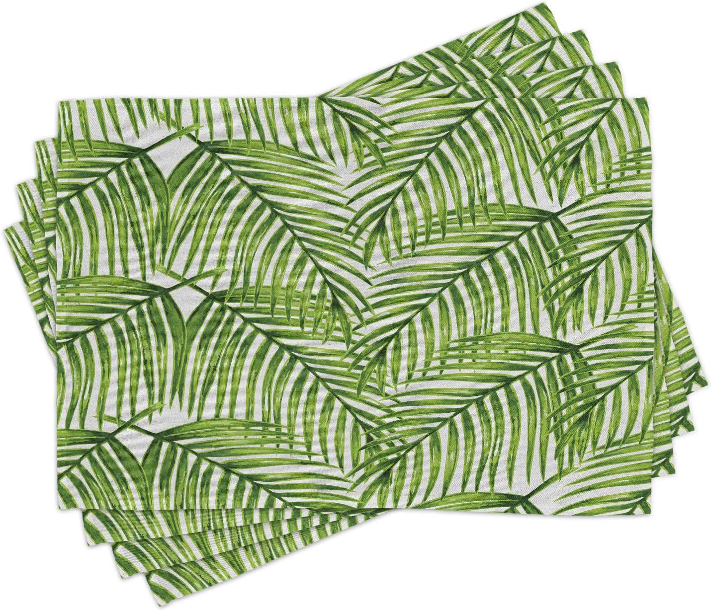 Ambesonne Juego de 4 manteles individuales para plantas, hojas fascinantes en ramas, diseño exótico, arreglo floral verde con temática de selva,
