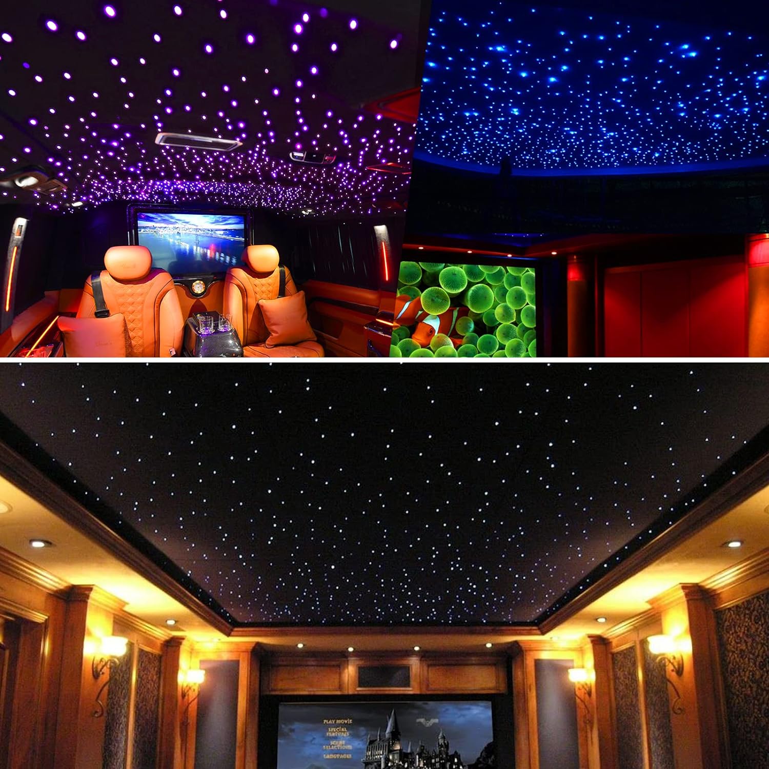 CHINLY Meteor Twinkle – Juego de 460 luces de fibra óptica de 9.8 pies y 0.03 pulgadas + kit de luces de estrellas fugaces, modo de música,