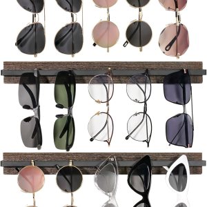 Mkono Organizador de almacenamiento de lentes de sol de madera montado en la pared, soporte rústico para gafas, estante colgante para entrada, sala Mkono Organizador de almacenamiento de lentes de sol de madera montado en la pared, soporte rústico para gafas, estante colgante para entrada, sala