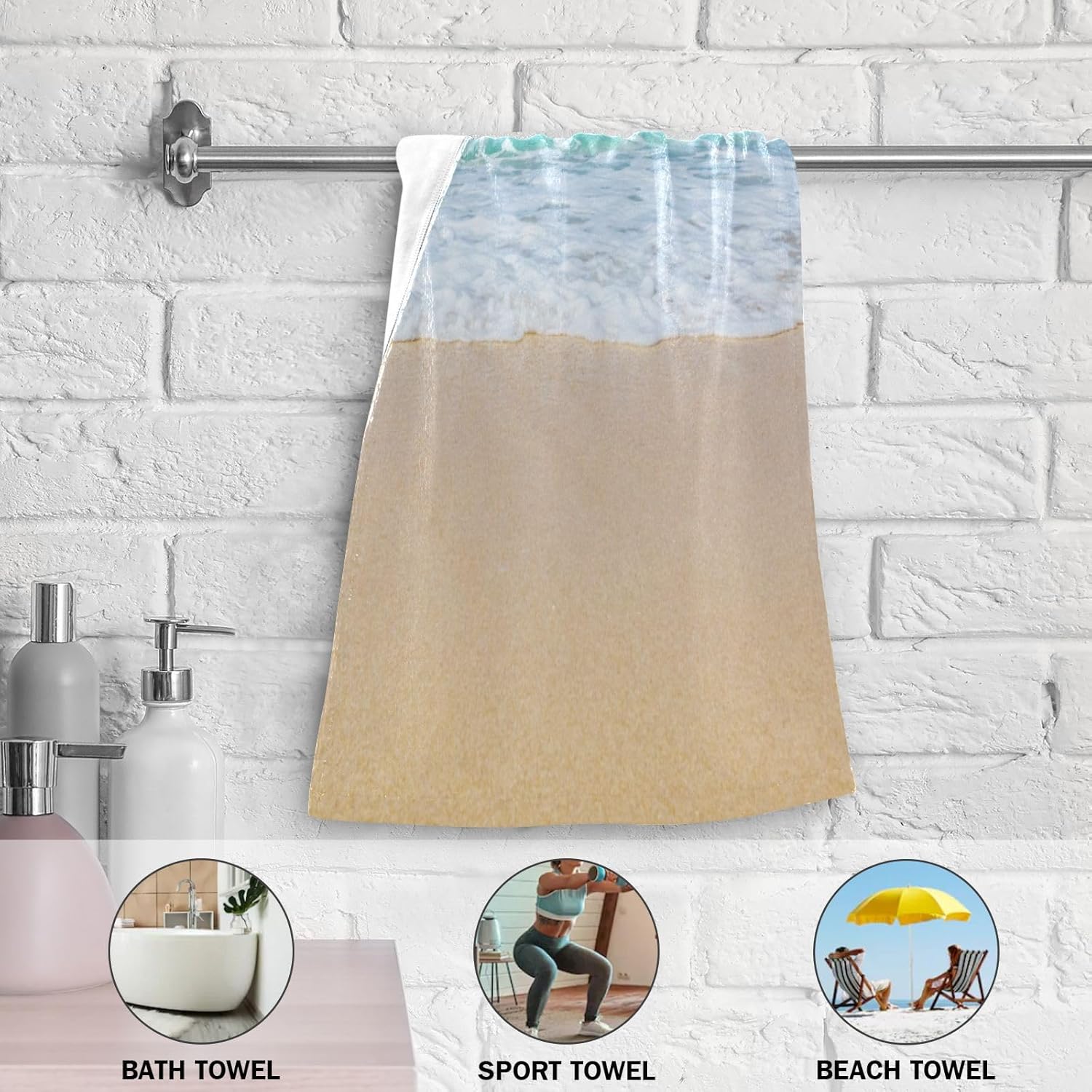 HATESAH Paquete de 2 toallas de mano con diseño de mar y océano, de microfibra, absorbentes, de verano, cielo, blanco, nubes, escena, toallas de