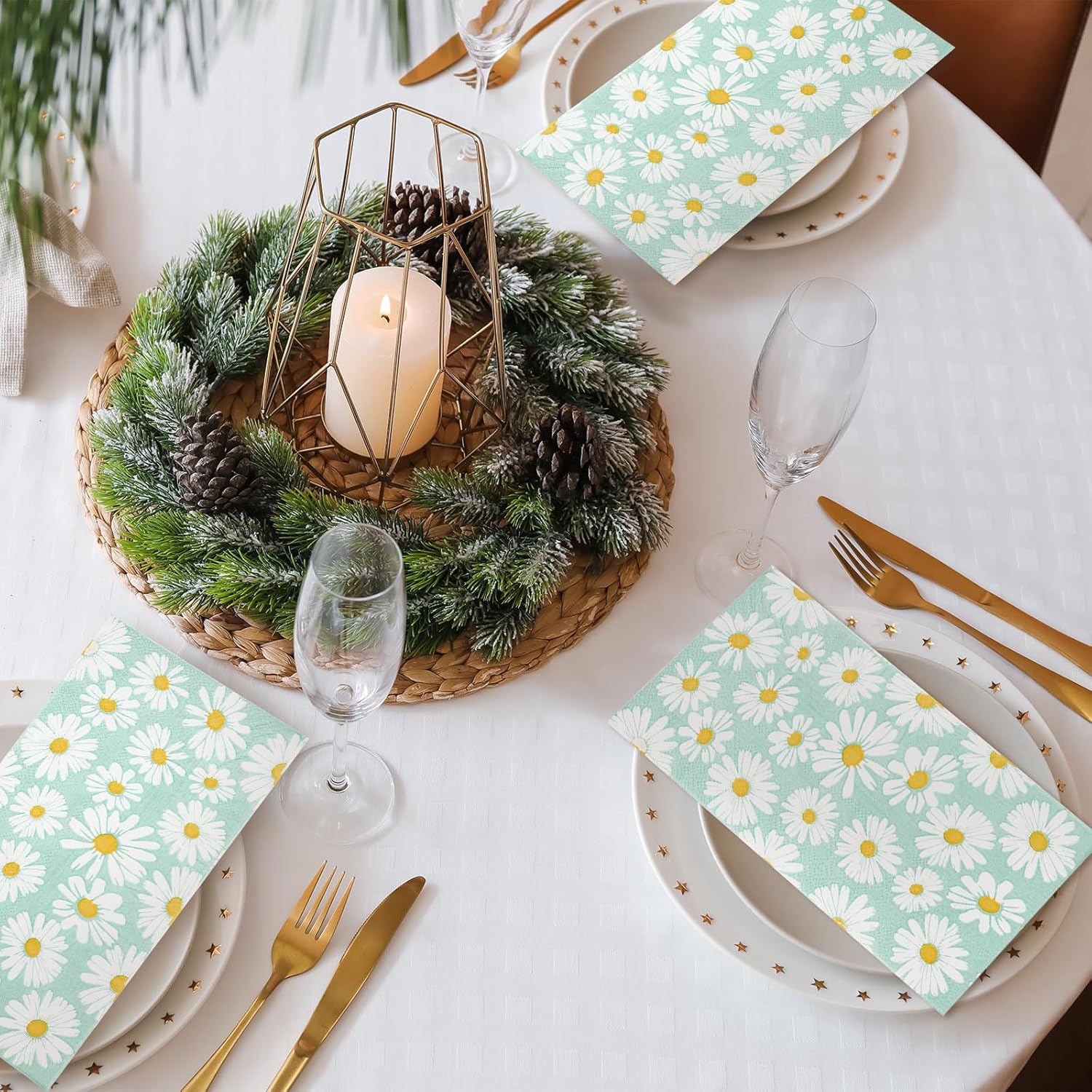 Zonon 200 servilletas de 2 capas con diseño de margaritas con temática floral, desechables, servilletas de papel decorativas para bufé, cocina,