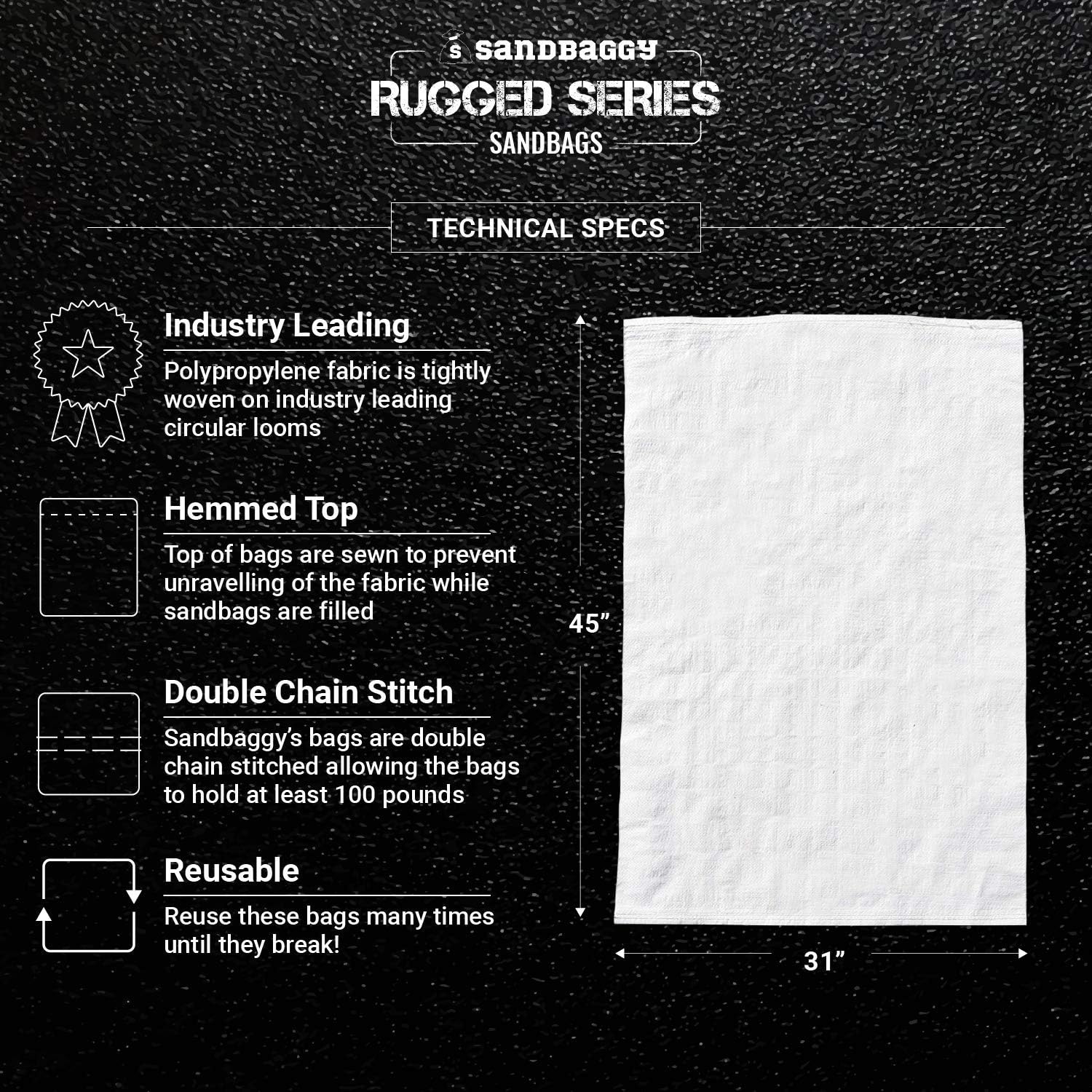 Sandbaggy Sacos de arena grandes – Tamaño 31 “x 45” – Bolsas gruesas para contratistas resistentes, bolsas de basura resistentes, bolsa de basura,