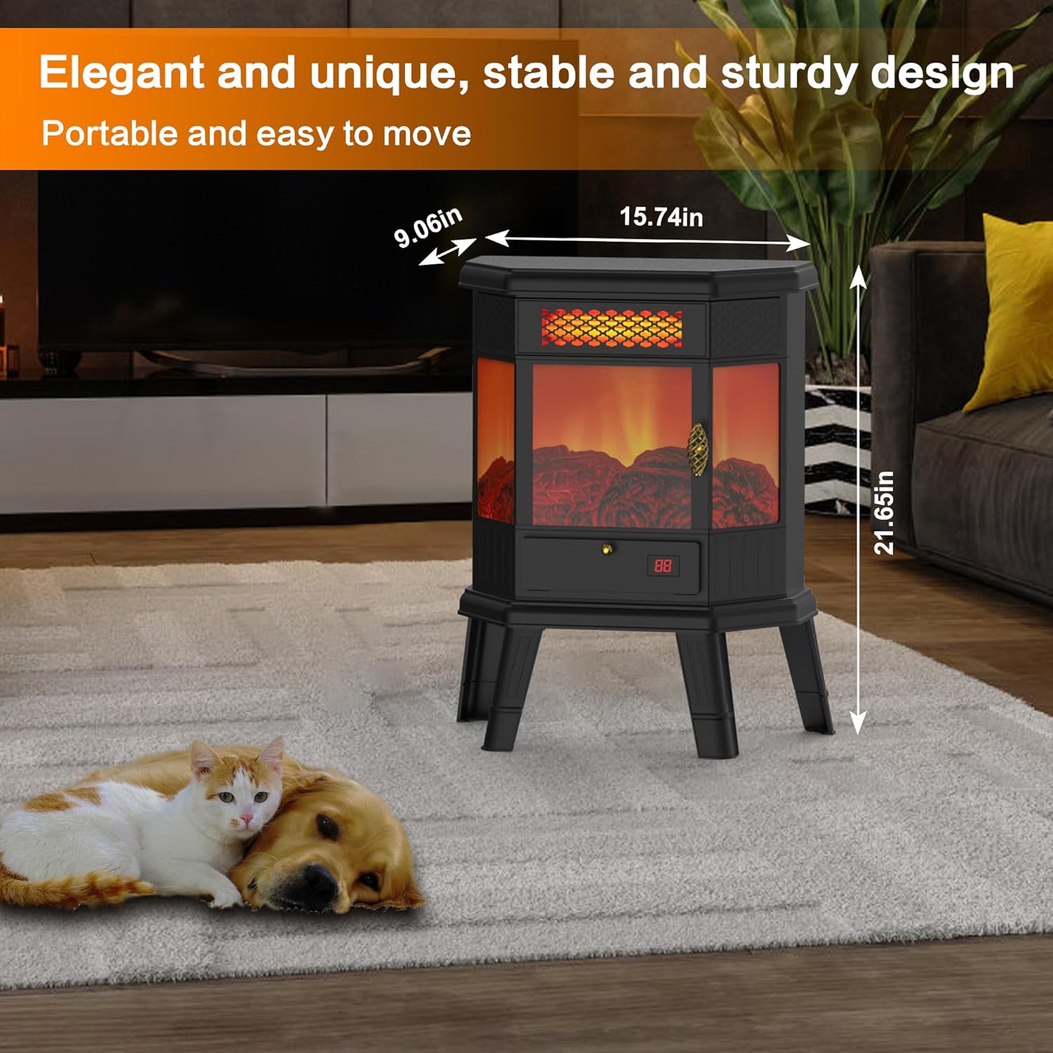 Calentador eléctrico de chimenea de 22 pulgadas, estufa de chimenea infrarroja RealSmart con efecto de llama 3D, control remoto, temporizador,
