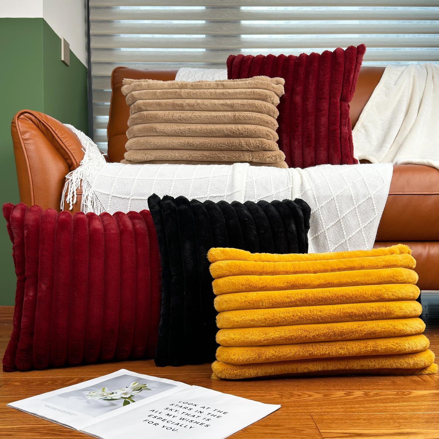 Juego de 2 fundas de almohada de 18 x 18 pulgadas, fundas decorativas de piel sintética para cama, funda de almohada suave y esponjosa con respaldo