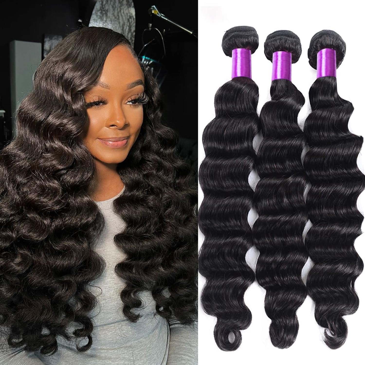 4 manojos de cabello humano brasileño suelto, onda profunda, paquetes de cabello humano virgen 100% sin procesar, 20, 22, 24, 26, extensiones de