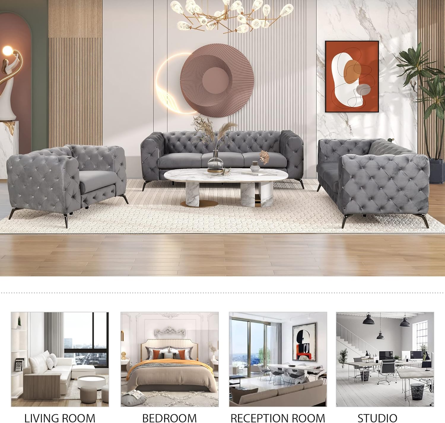 Merax Sofá biplaza tapizado de terciopelo, moderno sofá para 2 personas con respaldo copetudo con botones, para sala de estar, dormitorio o espacio