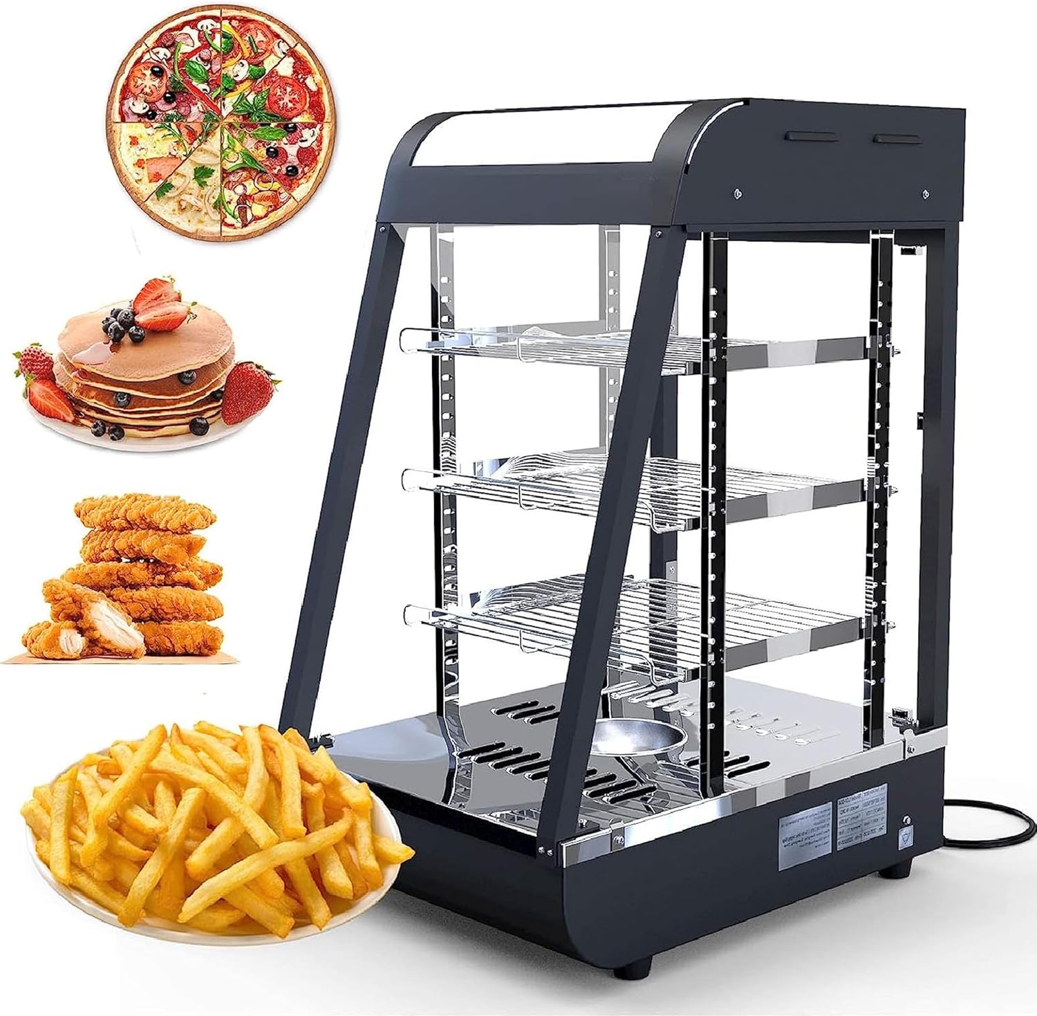 Calentador de alimentos comercial, calentadores de pizza de 3 niveles para encimera, con calefacción 3D con iluminación LED para bufé, restaurante,