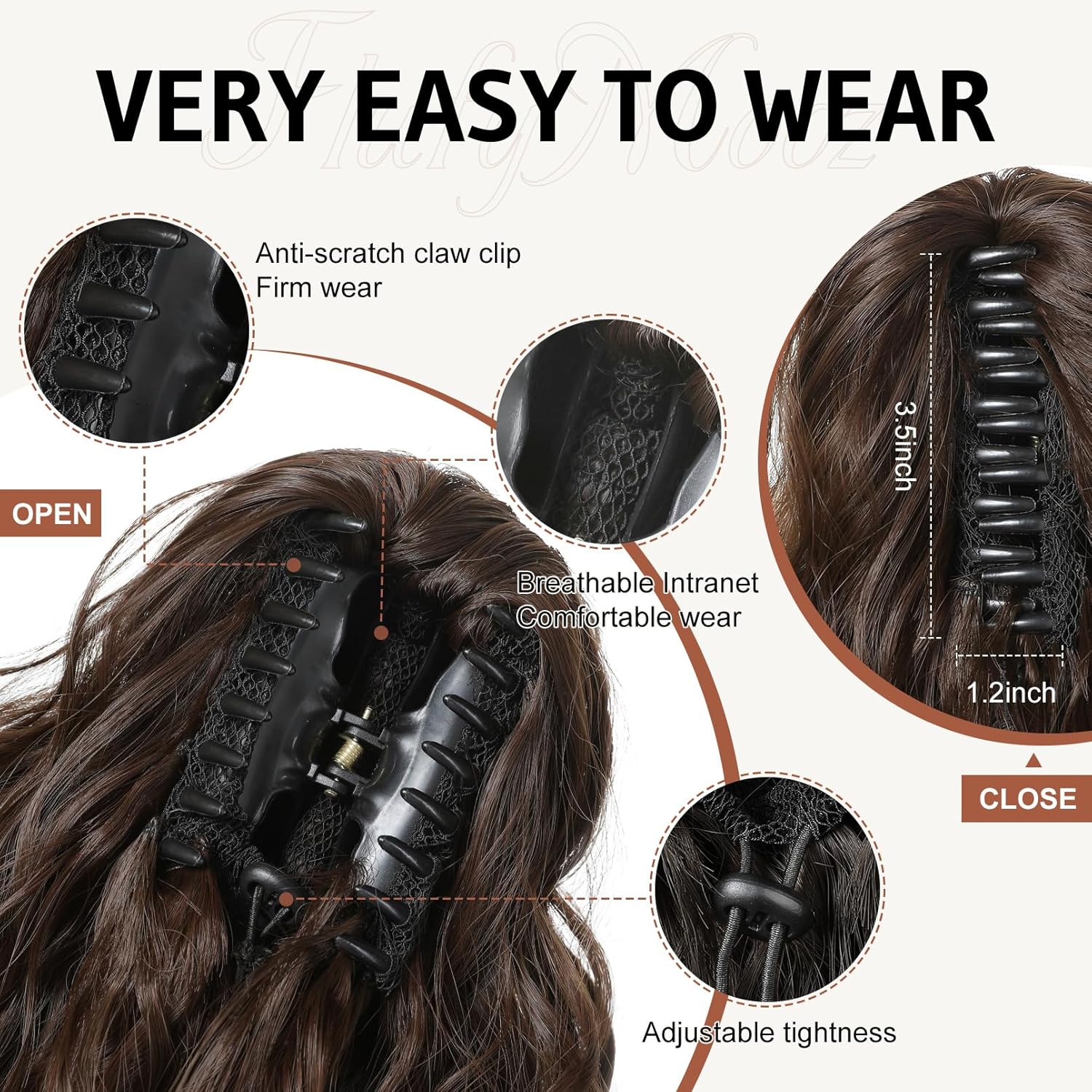 FLUFYMOOZ Extensión de cola de caballo, extensión de cola de caballo con clip de garra de 18 pulgadas, extensiones de cabello ondulado y rizado con