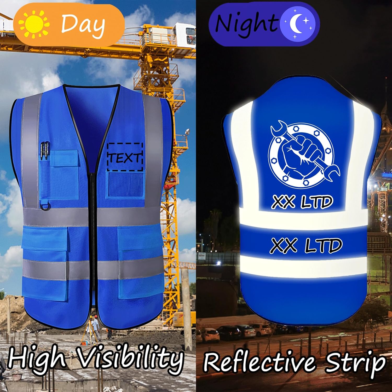 Chaleco de seguridad con logotipo personalizado para hombre, chaleco de trabajo protector de alta visibilidad con reflectante