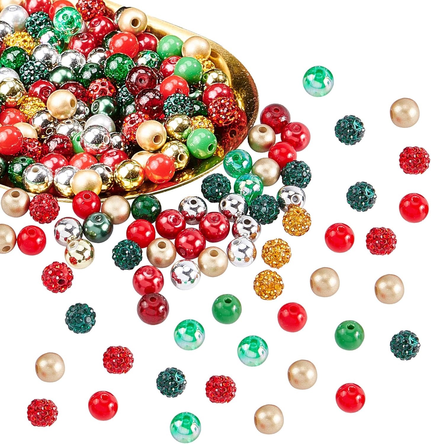 NBEADS Alrededor de 180 cuentas de Navidad mixtas de 0.315 pulgadas, cuentas sueltas de vidrio de material surtido, cuentas espaciadoras para