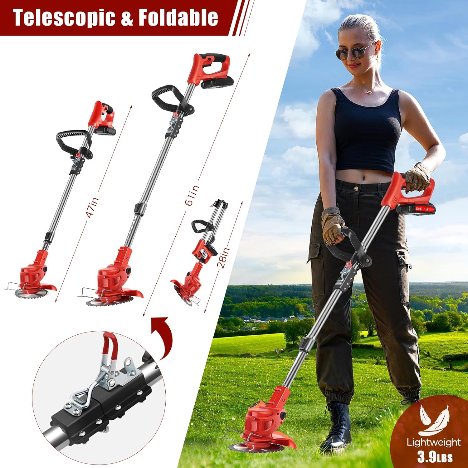 Wacker inalámbrico de malezas, desbrozadora eléctrica de batería, cortadora de cuerda, herramienta de césped, podadora de arbustos de 2.0 Ah con