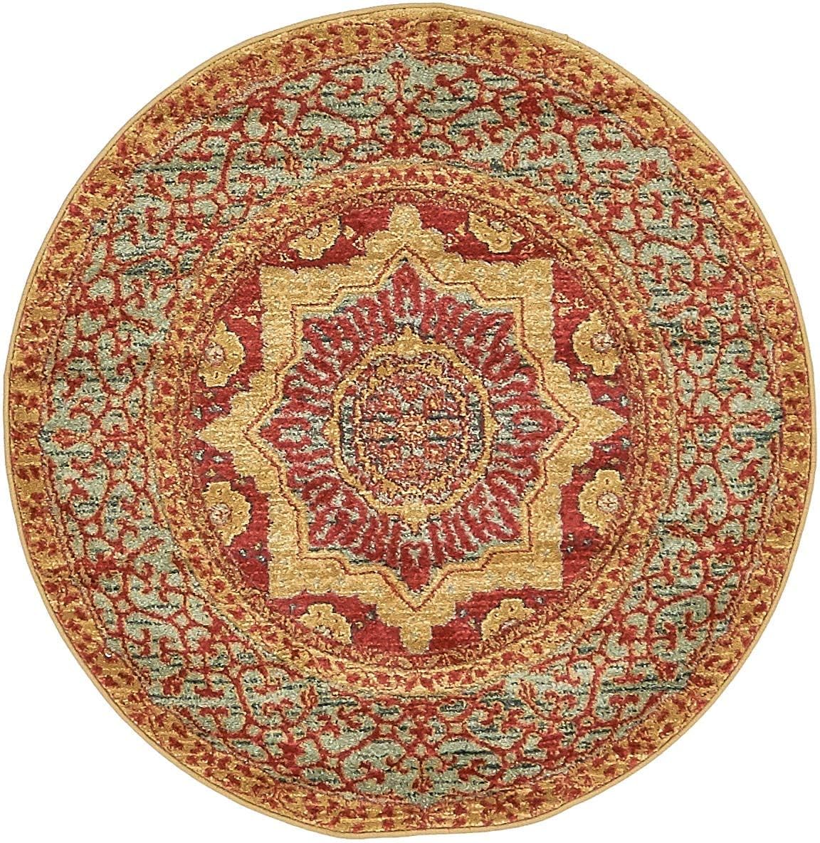 Unique Loom Palace Collection – Alfombra Saray (3 pies 3 pulgadas, redonda, rojoazul)