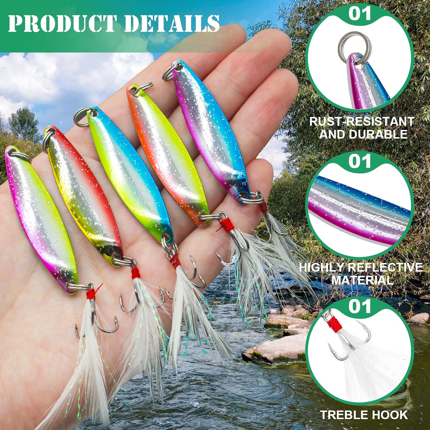 Señuelo de cucharas de pesca, señuelos de trucha, señuelos de lubina, señuelos giratorios, cucharas de pesca, señuelos de pesca duros, anzuelos