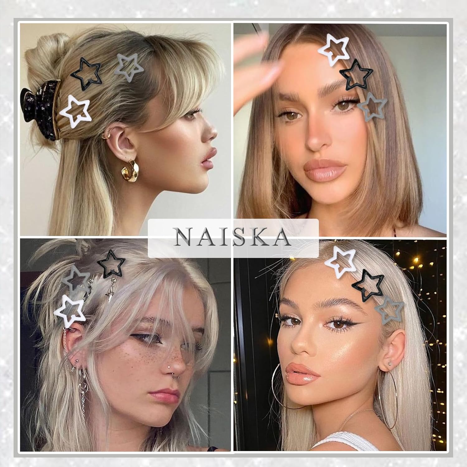 NAISKA Pinzas para el cabello con diseño de estrella negra, antideslizantes, accesorios para niñas y mujeres (12 unidades)