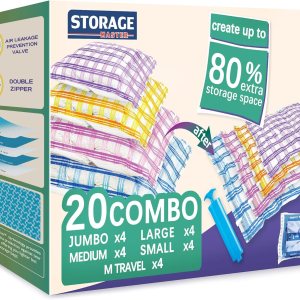 Paquete de 20 bolsas de almacenamiento al vacío, bolsas ahorradoras de espacio, bolsas de almacenamiento de compresión para edredones y mantas, Paquete de 20 bolsas de almacenamiento al vacío, bolsas ahorradoras de espacio, bolsas de almacenamiento de compresión para edredones y mantas,