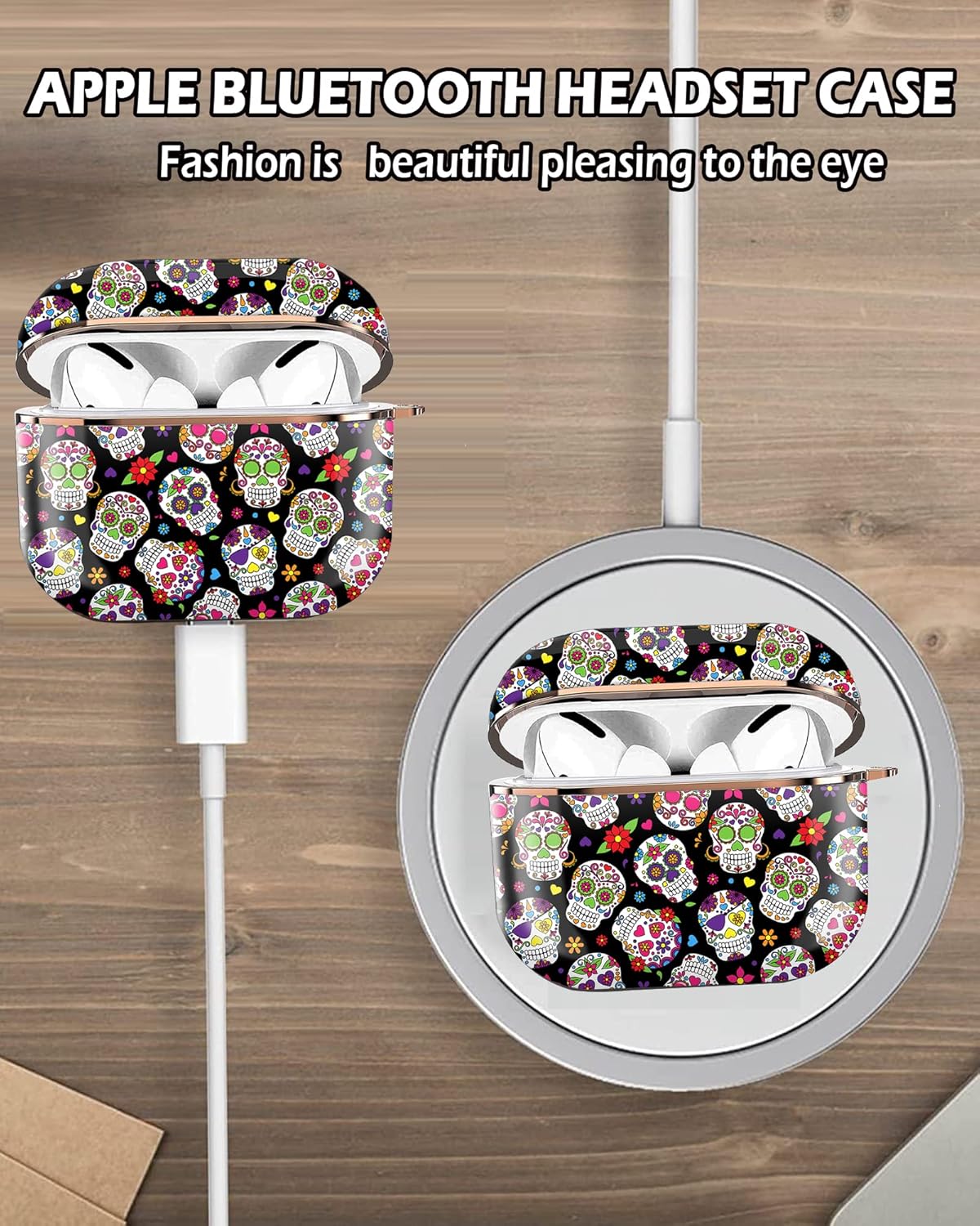Funda para Airpod Pro 2 para Airpod Pro de 2 generación, a prueba de golpes, con llavero de oro rosa para niñas, mujeres y hombres (esqueleto de