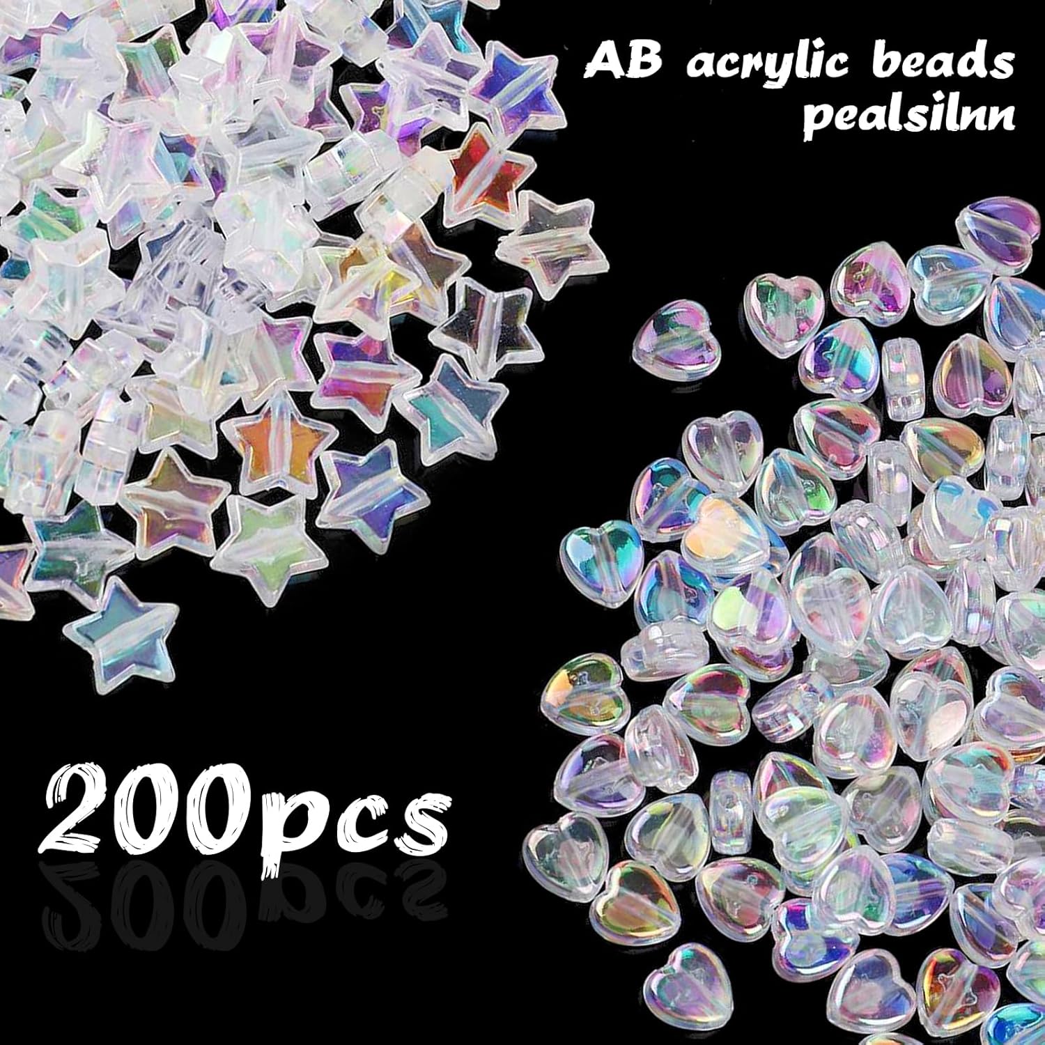 200 cuentas redondas de acrílico, cuentas de corazón y cuentas de estrella para hacer joyas, pulseras, collares, aretes, llaveros, accesorios,