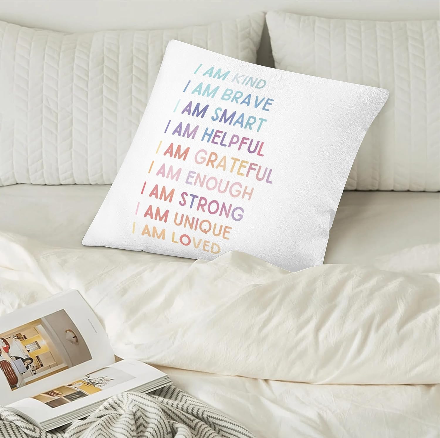 Funda de almohada imprescindible para el aula, artículos de esquina calmantes para niños, decoración de almohada de salud mental para el hogar,