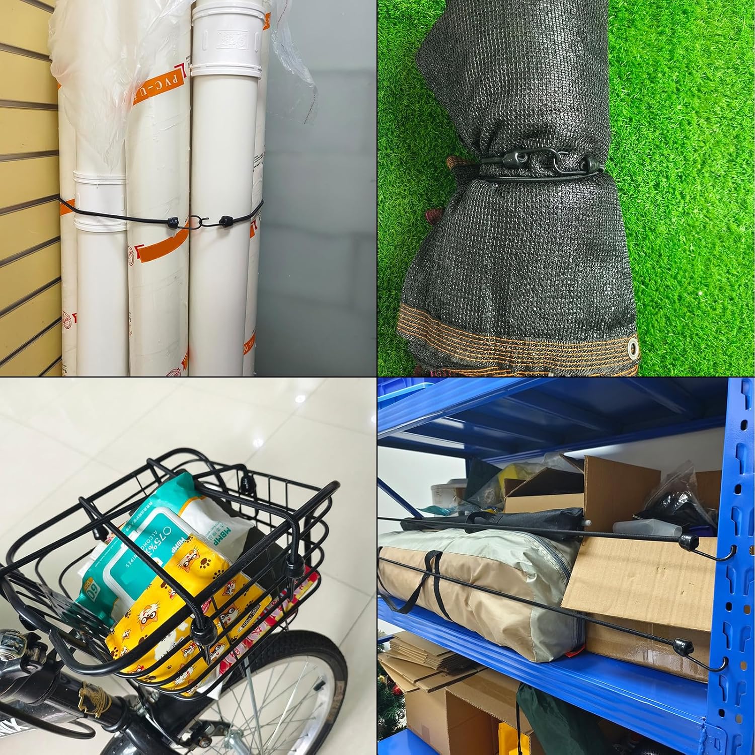 Cuerdas elásticas pequeñas con ganchos de varios tamaños de 12 pulgadas, 18 pulgadas, 24 pulgadas y 36 pulgadas de largo, ganchos de metal con