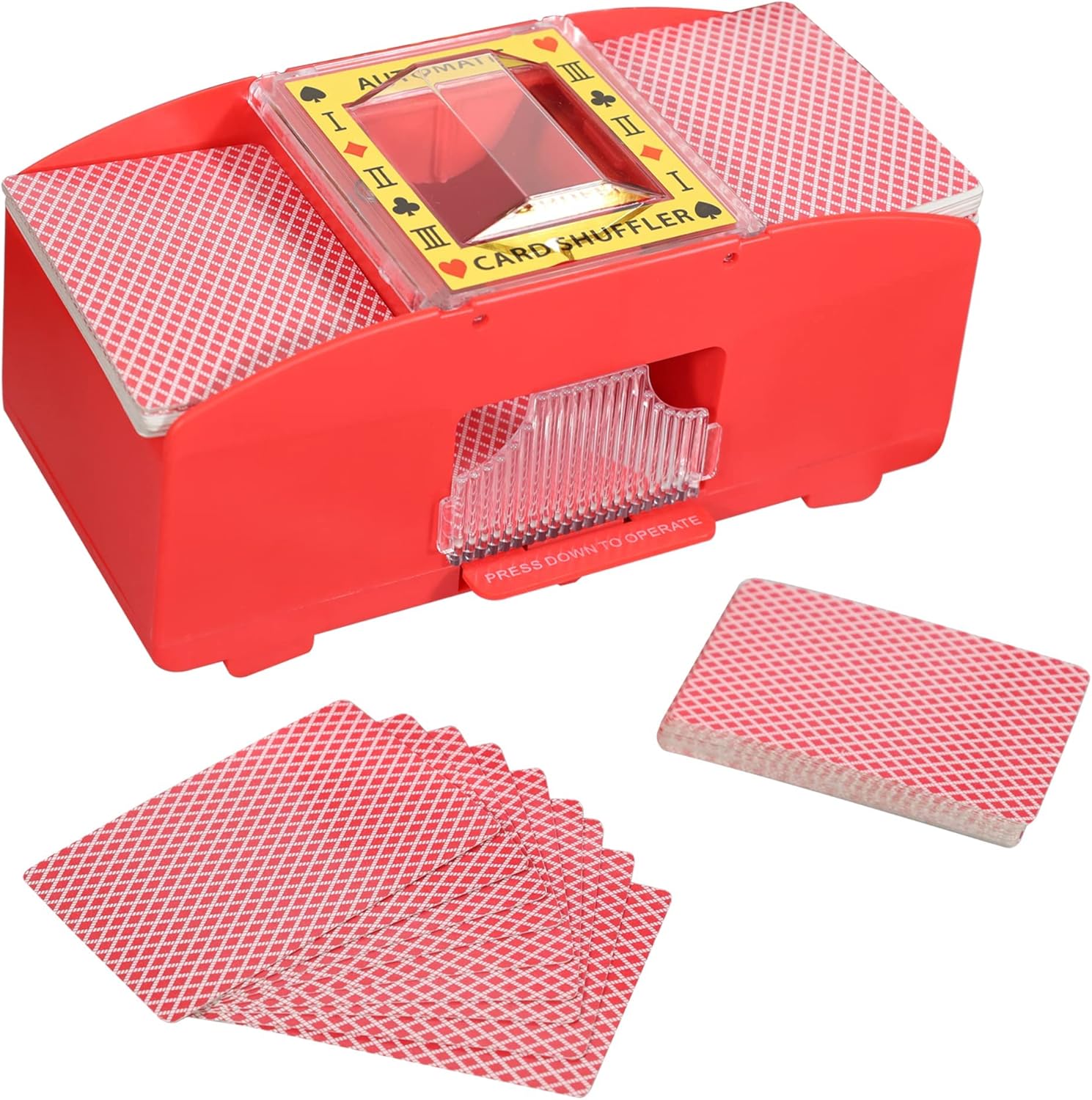 WYZworks Red Casino – Barajador automático de cartas de 2 barajas, funciona con pilas, para juegos de cartas de blackjack y póker (1-2 mazos,