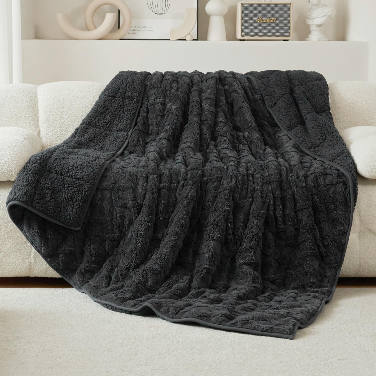 Wemore Manta con peso para adultos, tamaño individual, 15 libras, manta con peso de jacquard suave y mullida de doble cara para dormir, acogedora