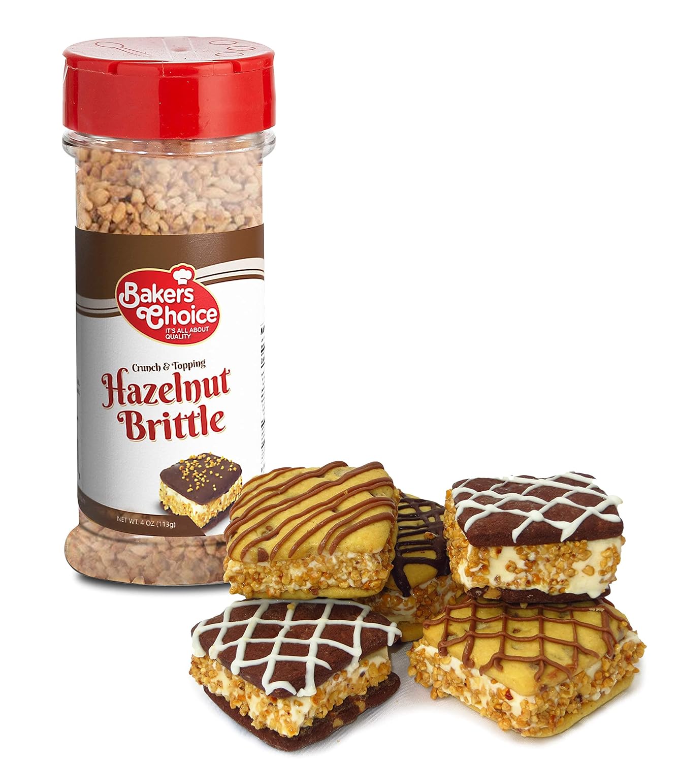 Baker’s Choice Avellana quebradiza crujiente  cobertura de helado de postre de nuez  Para helado, helados, cupcakes o batidos  Sin lácteos, Kosher