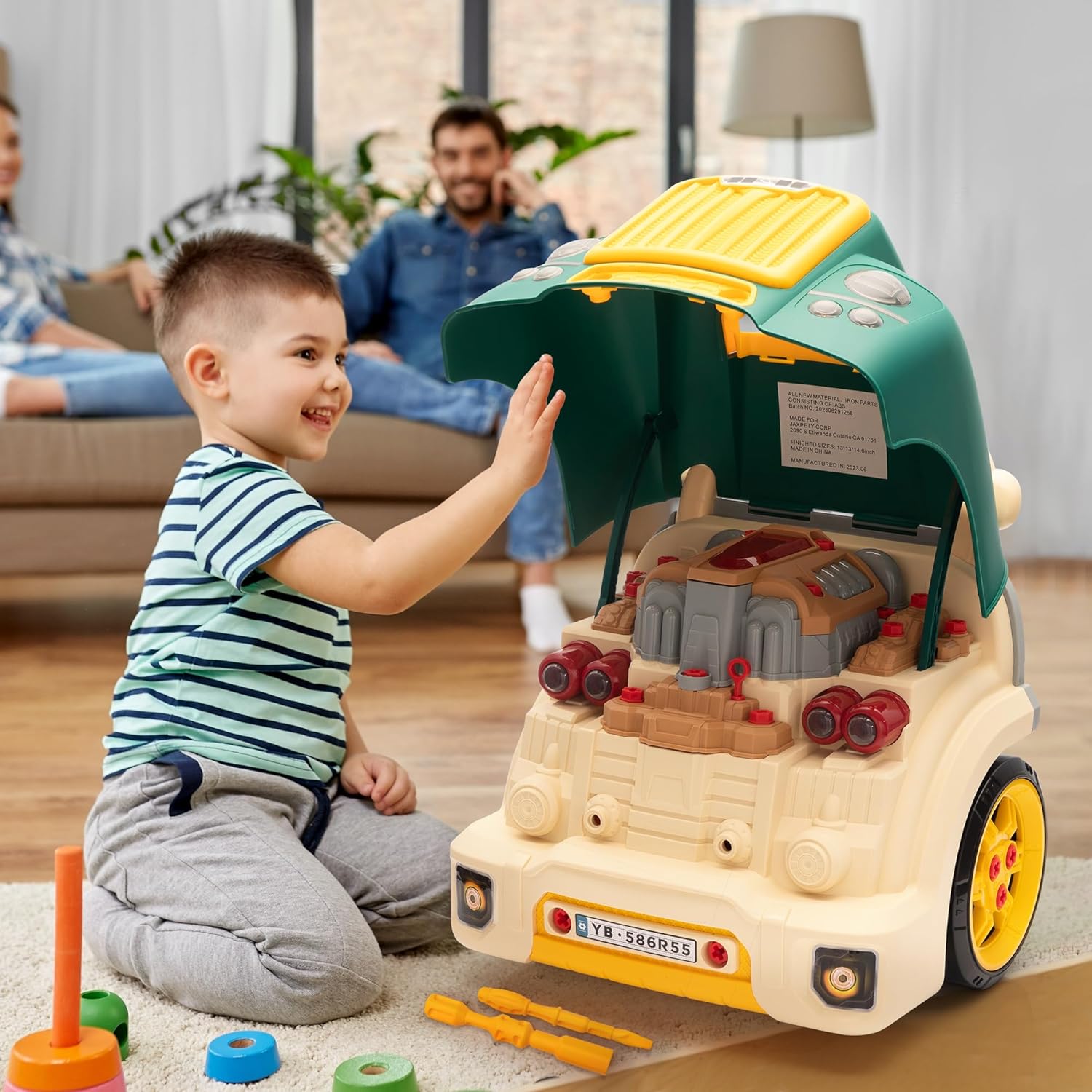 Juguete de motor de camión, juego de reparación mecánica para niños pequeños de 3 a 5 años, kit de construcción de autos grandes y grandes, estación