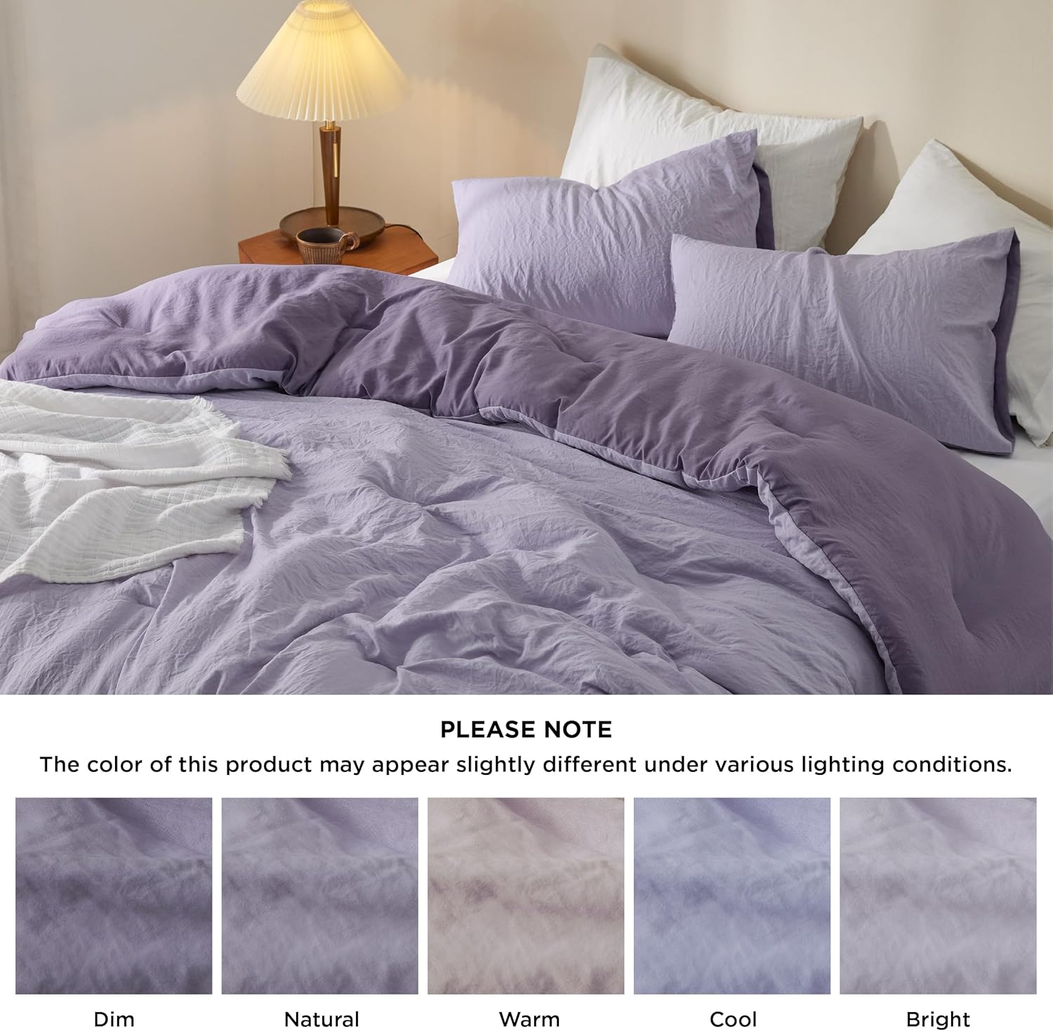 Bedsure Juego de edredón de cama tamaño Queen, edredón reversible morado prelavado para todas las estaciones, juego de cama cálido y suave, 1