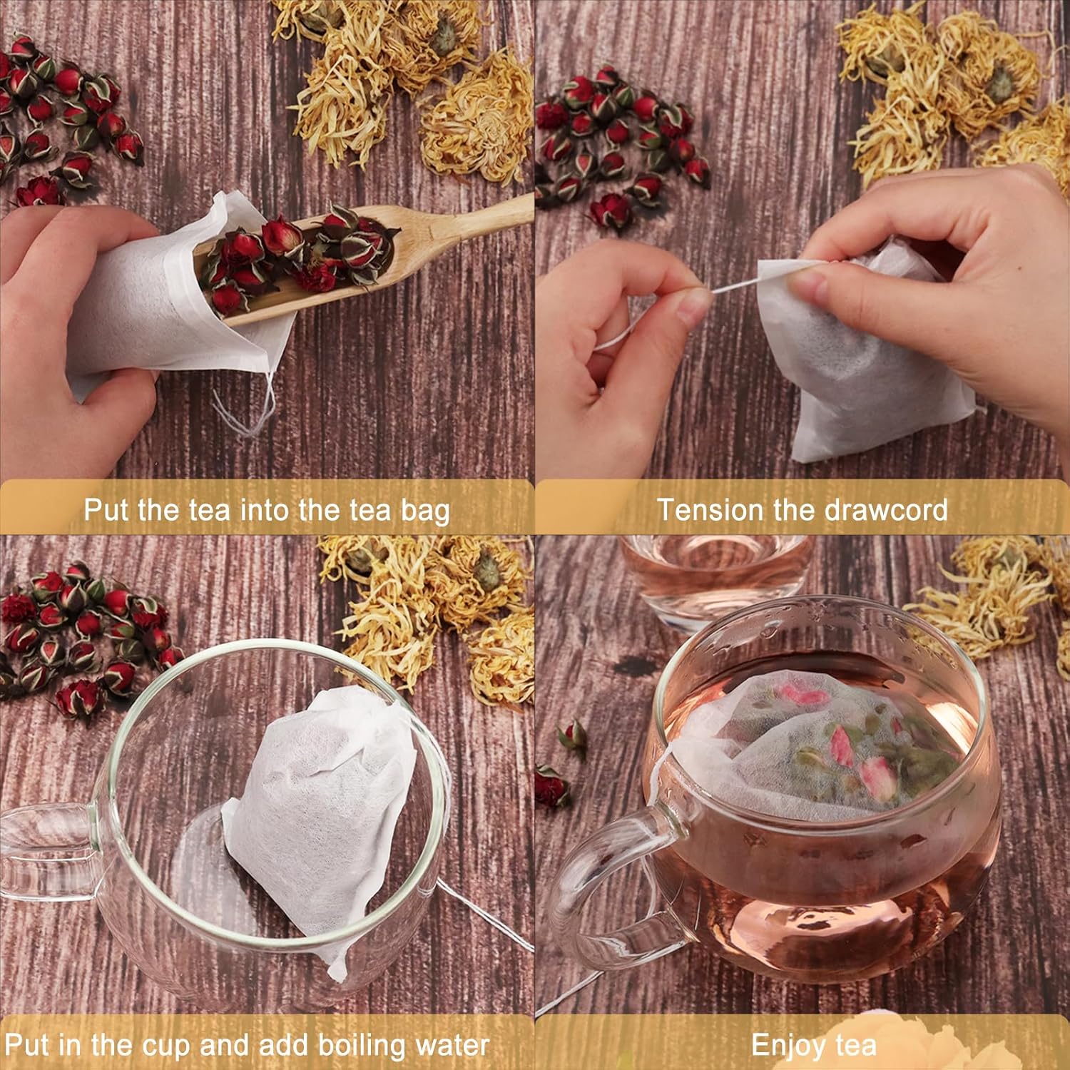 NEPAK 100 bolsas de té para té de hojas sueltas, bolsas de té vacías de 3.15 x 3.94 pulgadas, bolsas de té rellenables desechables, bolsas de filtro