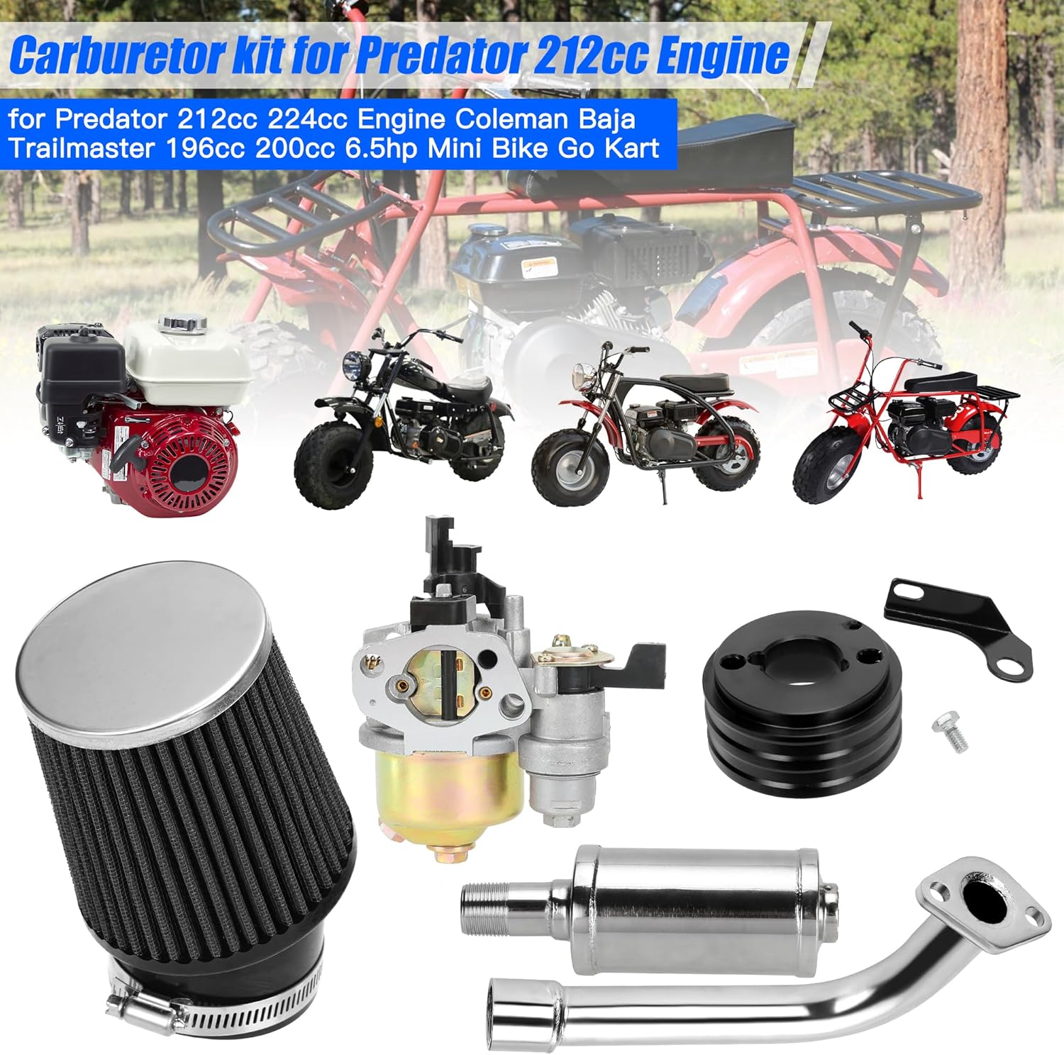YOXUFA Carburador de carreras de 212 cc para Predator 212cc 224cc 196cc 200cc GX200 6.5hp motor Coleman CT200U BT200X KT196 Baja Hammerhead MB200