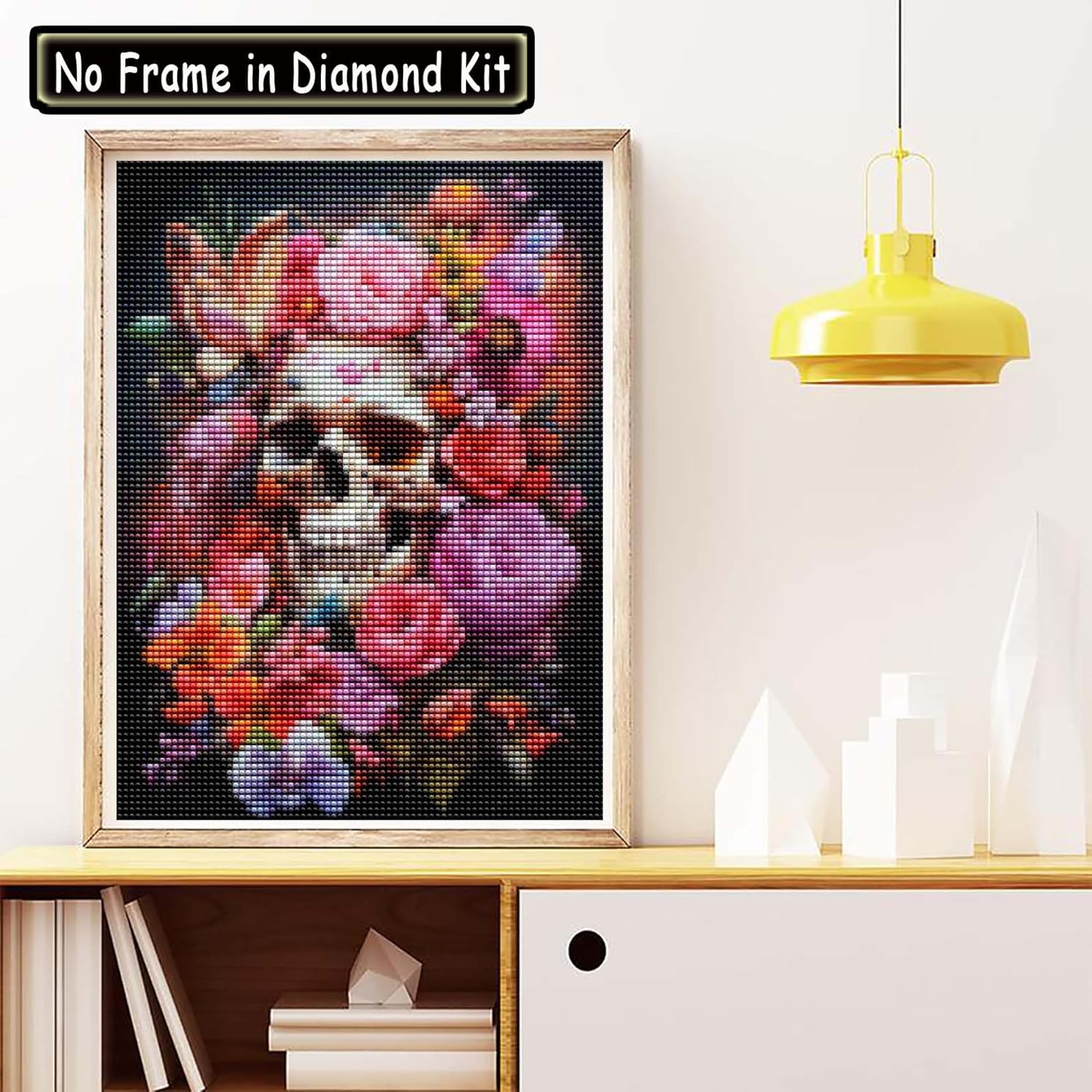 Cuneai Kit de pintura de diamante 5D para bricolaje, esqueleto, pintura redonda por números, manualidades de flores, bordado de cristal para