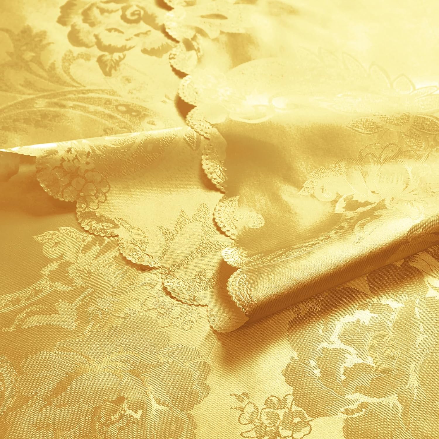 KKJIAF Paquete de 4 manteles jacquard de satén dorado de 60 x 102 pulgadas, mantel rectangular de damasco con patrón de peonía, mantel de satén de