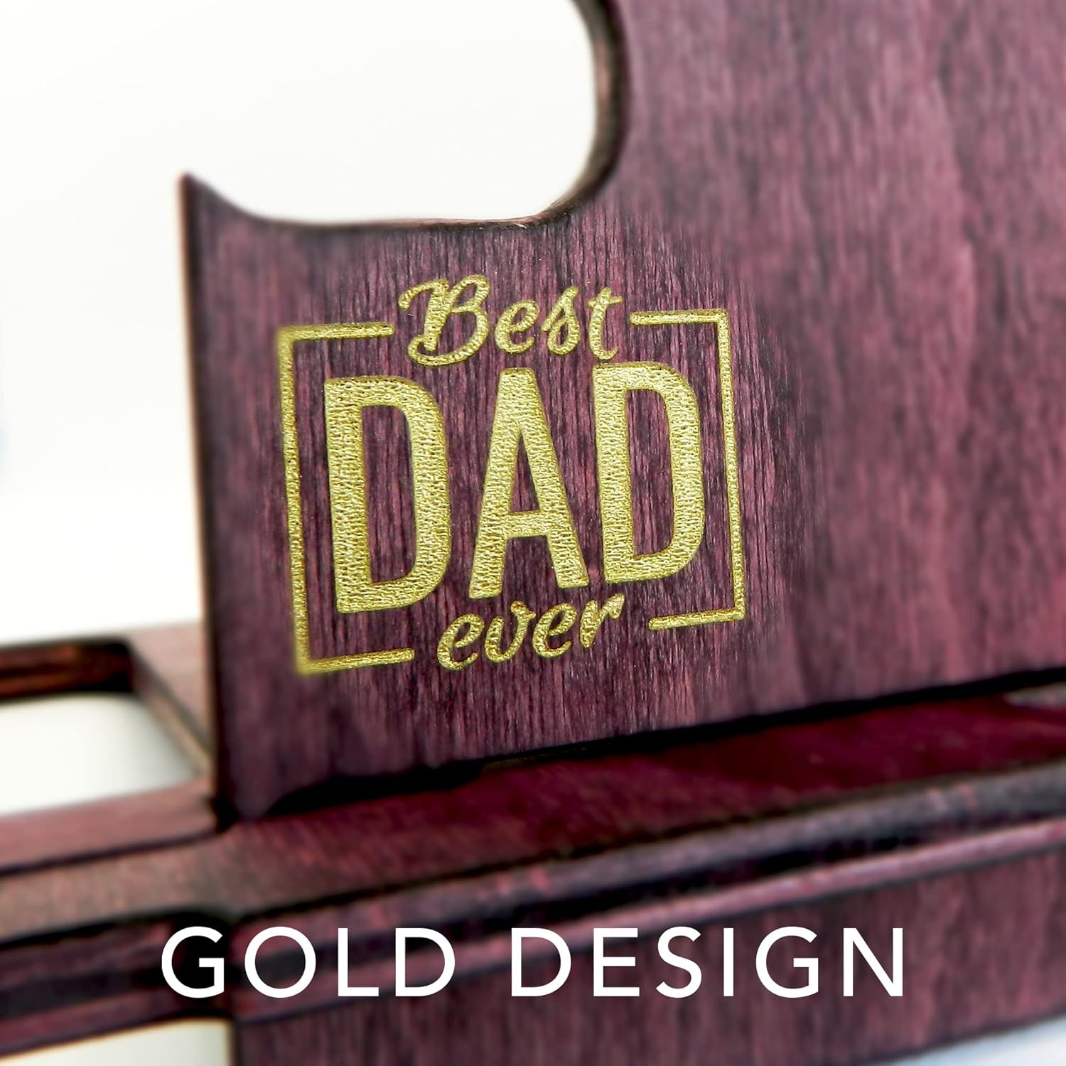 Gretaoto Design – Estación de acoplamiento para hombres, organizador de escritorio de madera, grabado dorado con texto en inglés “Best Dad Ever”,