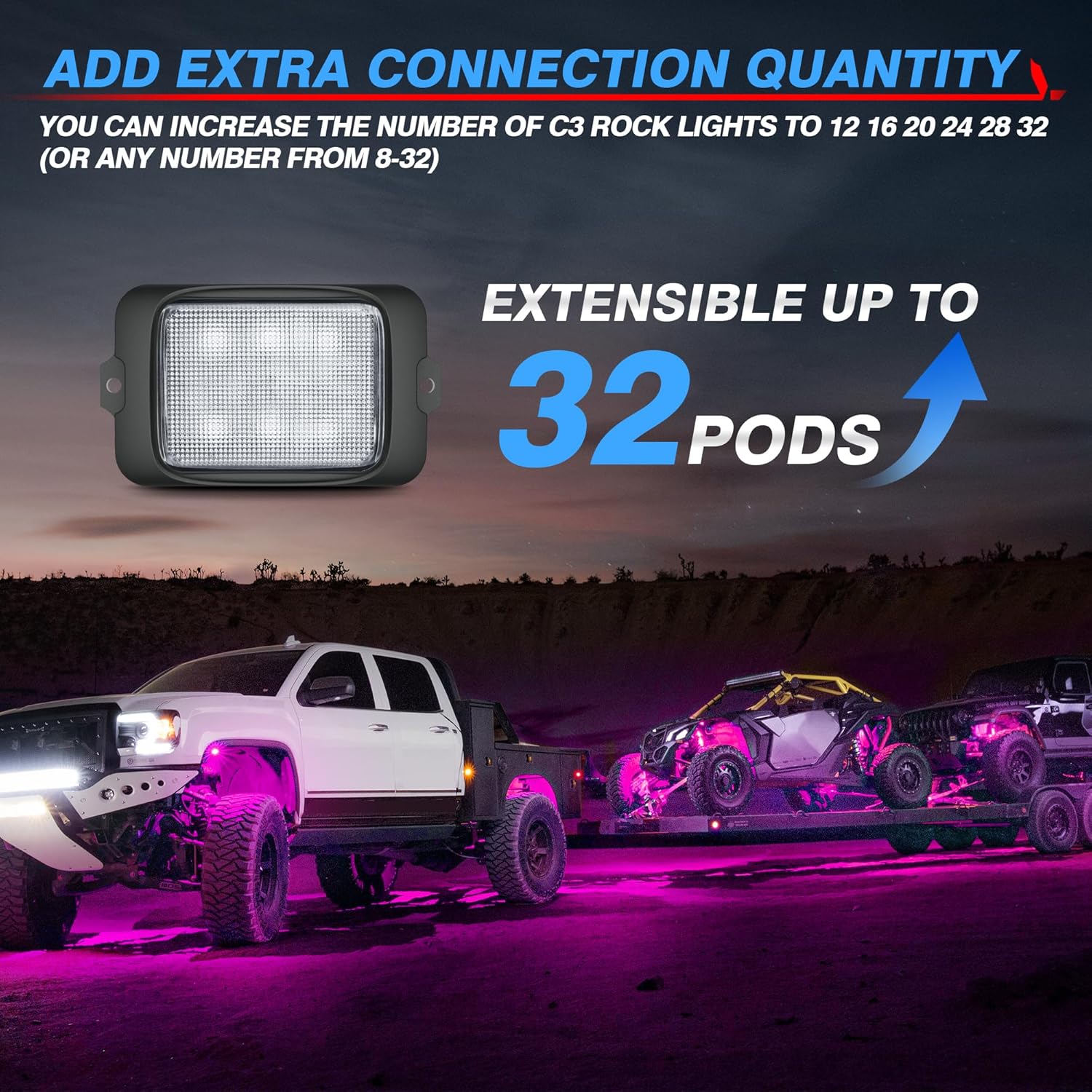 MICTUNING C3 – Luces de roca LED extensibles RGBW con control inalámbrico, 12 cápsulas, luces subterráneas multicolor con aplicación Bluetooth y