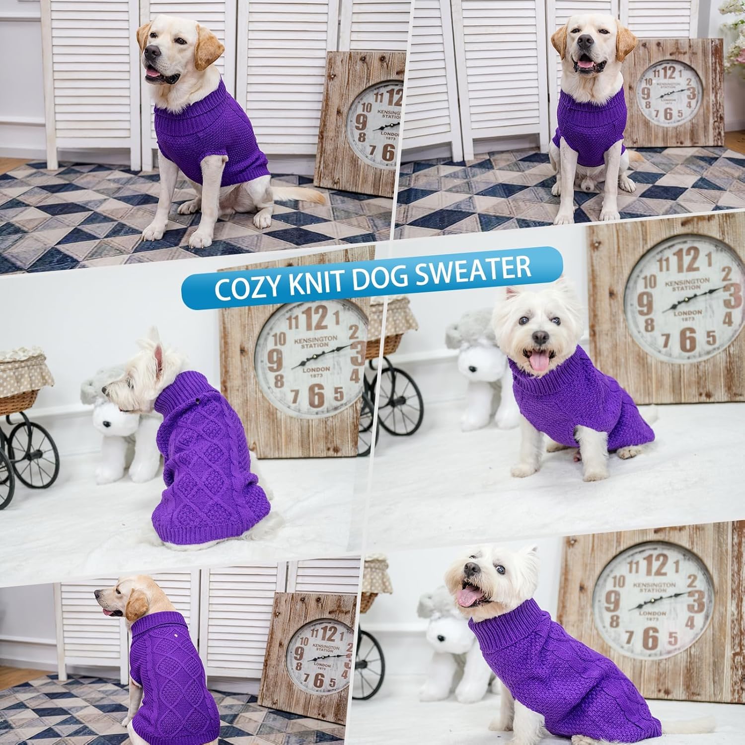 Mihachi Suéter de cuello alto para perro, abrigo de invierno, ropa clásica de punto trenzado con agujero para la correa para clima frío, regalo