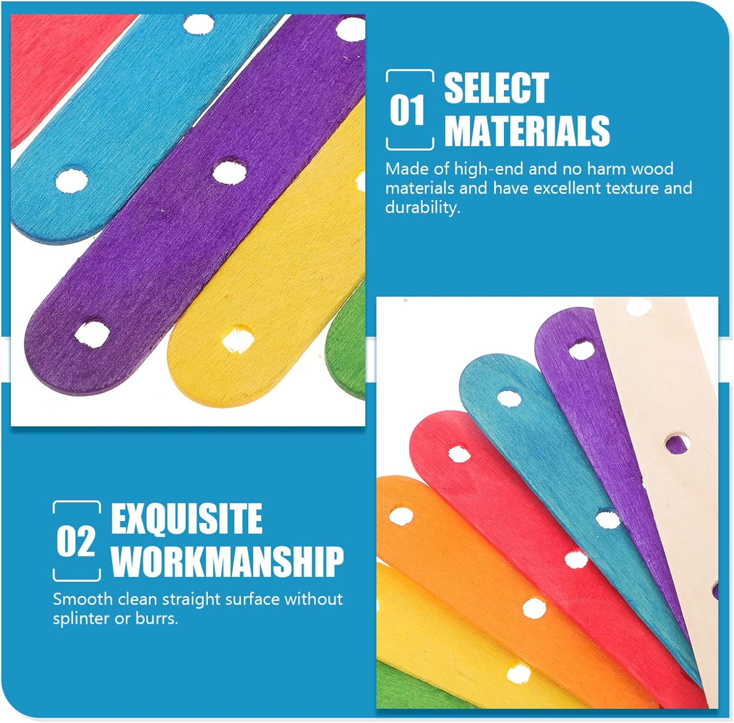 MAGICLULU 100 palitos de madera coloridos para helados con agujeros, colores mixtos, palitos grandes de madera para manualidades (colorido + color