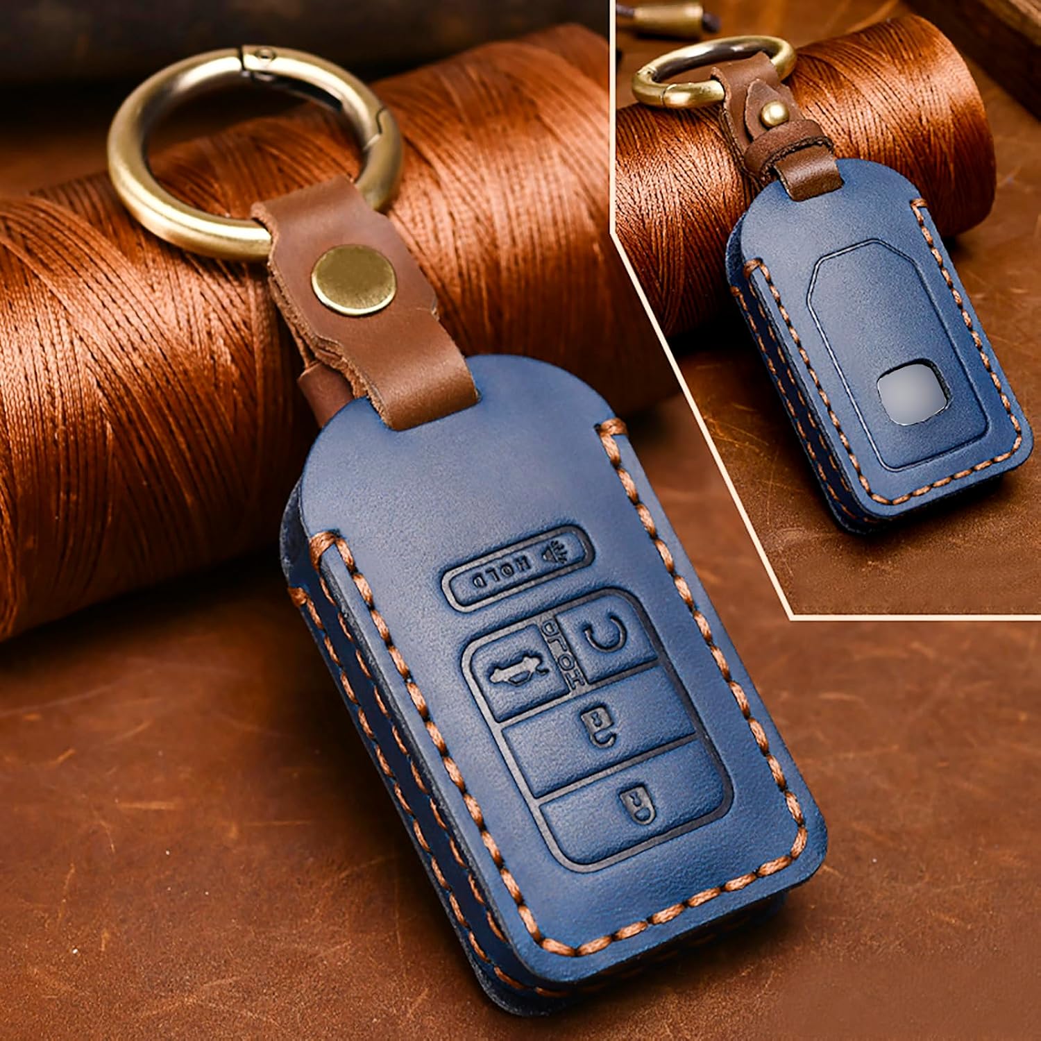 OLLEN Funda de cuero genuino sin tornillos, compatible con Honda Accord Civic CRV Pilot Odyssey Passport 2015-2021, etc., protector de llave