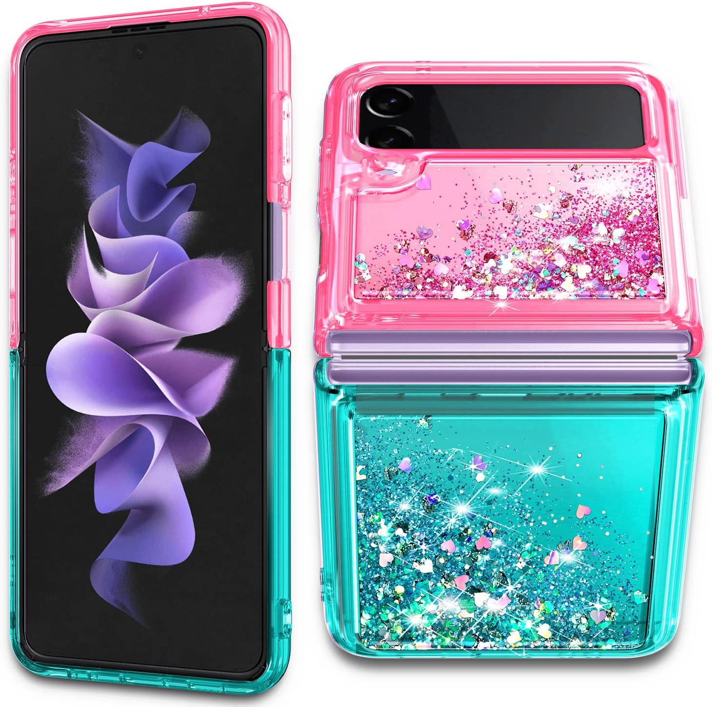 NGB Supremacy Funda compatible con Samsung Galaxy Z Flip 4 5G (2022) con soporte de anillocorrea para la muñeca, funda protectora con purpurina