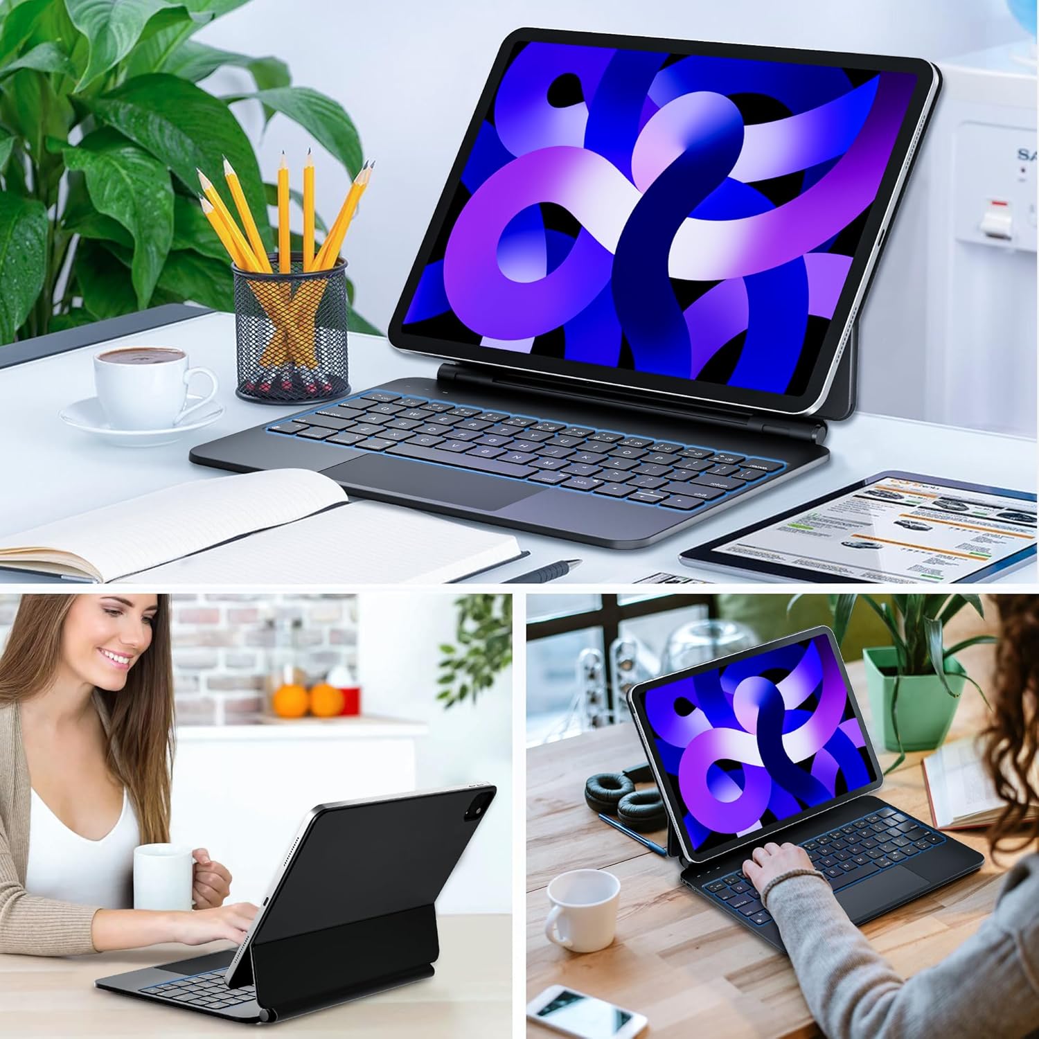 HOU Funda de teclado para iPad Air de 13 pulgadas M3 M2Pro de 12.9 pulgadas 6543 (2018-2022), soporte magnético, trackpad multitáctil,