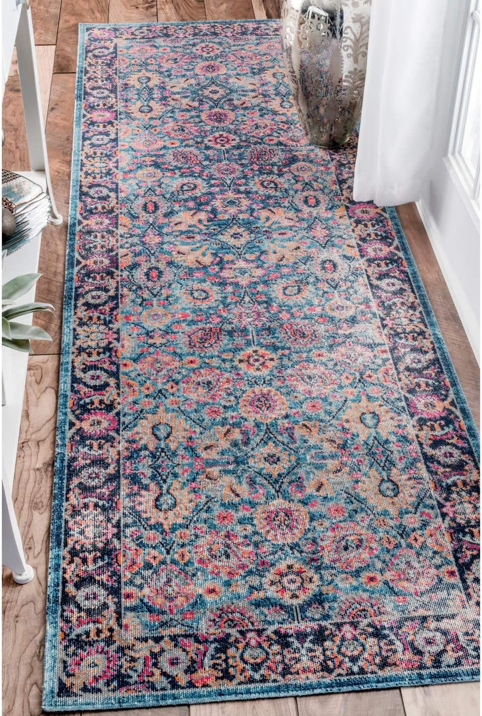 nuLOOM Alfombra vintage persa floral Isela, 4 x 6, azul