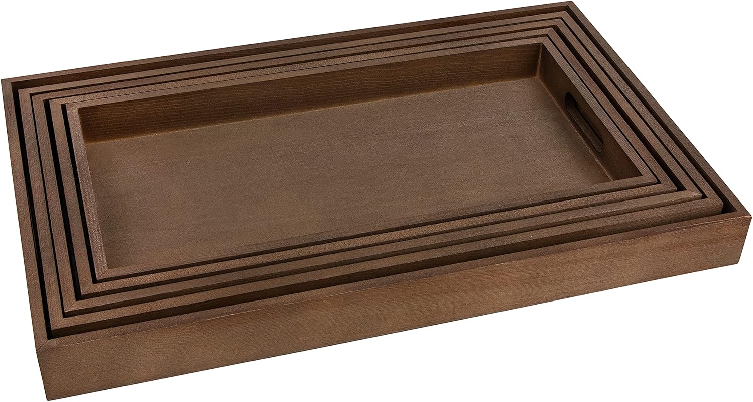 Bandeja para servir de madera oscura con asas, bandeja de desayuno anidada, bandejas de madera para organizar, bandeja de baño, bandejas de