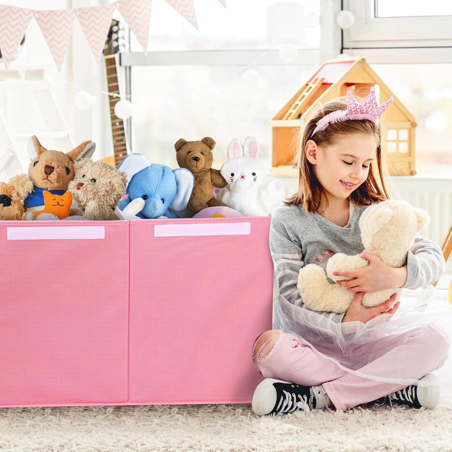 Fixwal Organizador de almacenamiento de juguetes para niñas, caja de juguetes extra grande para niños, divisor plegable y extraíble para guardería,