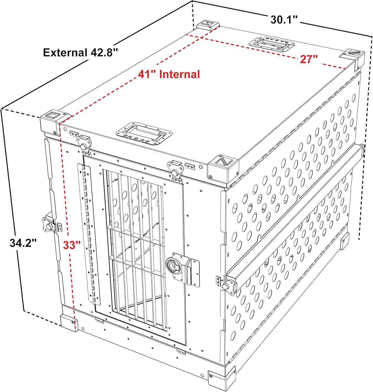 Caja para perros de aluminio con recubrimiento en polvo totalmente plegable y resistente – Grande (negro)