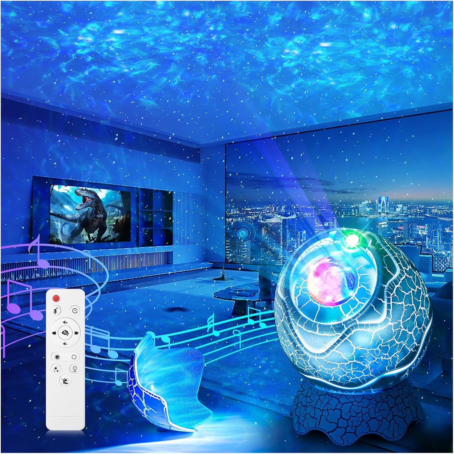 Kmorbsod Proyector de estrellas, proyector de galaxia para dormitorio, control remoto y altavoz Bluetooth de ruido blanco, luces LED de noche de 16