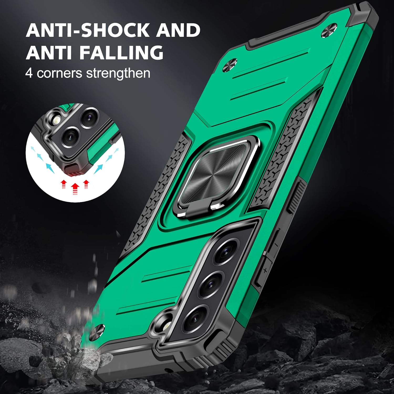 CMYFUTNG Funda para Galaxy S21 Ultra con soporte de anillo, Soporte de anillo giratorio de 360 Funda de teléfono de grado militar a prueba de caídas