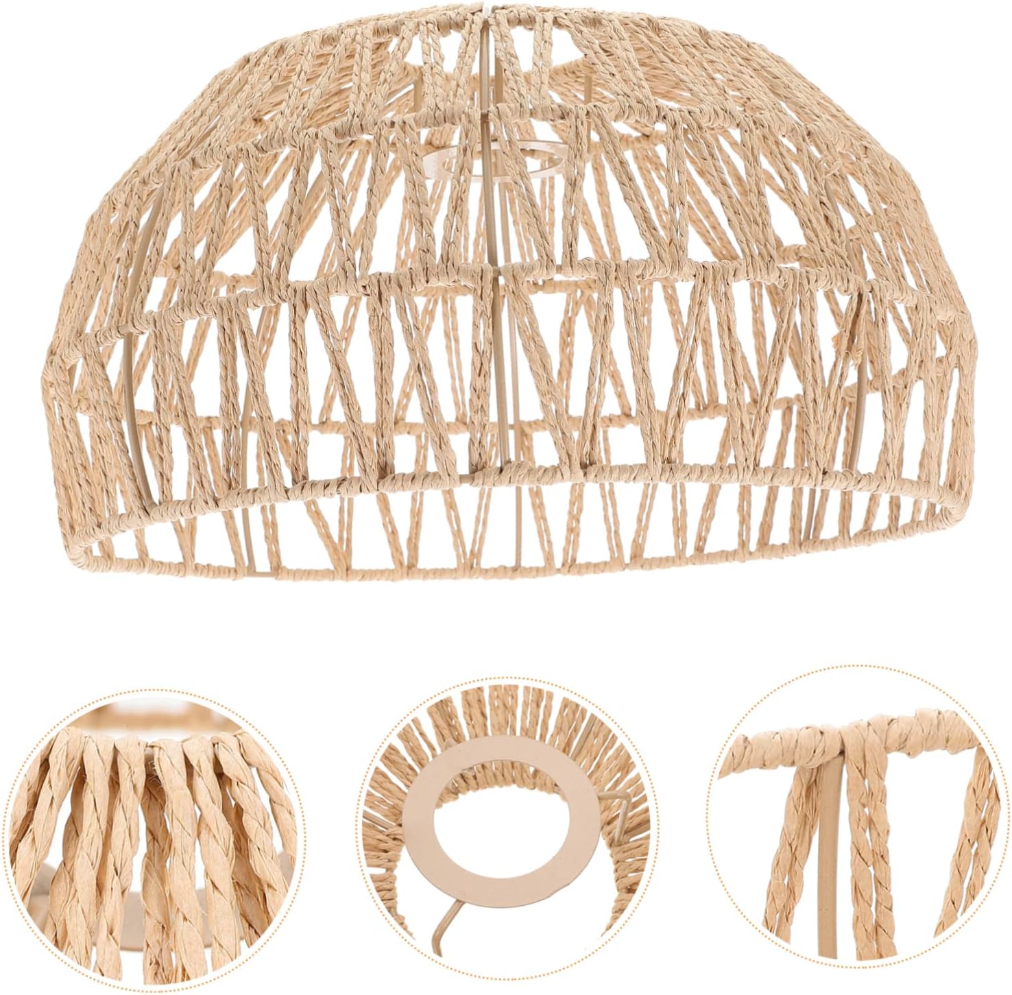 DOITOOL Imitación de ratán cuerda de papel pantalla ratán ventilador de techo cesta mimbre boho lámparas techo tejido lámpara colgante cubierta de