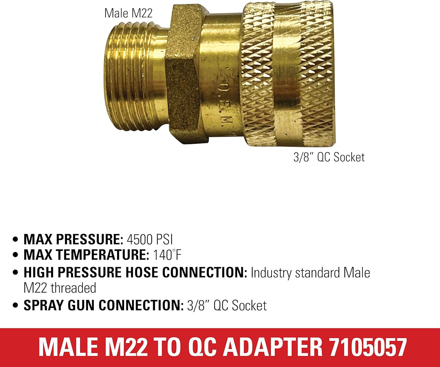 Simpson Cleaning 7105057 – Enchufe de control de calidad de repuesto para mangueras de lavado a presión de hasta 4500 PSI, macho M22, dorado