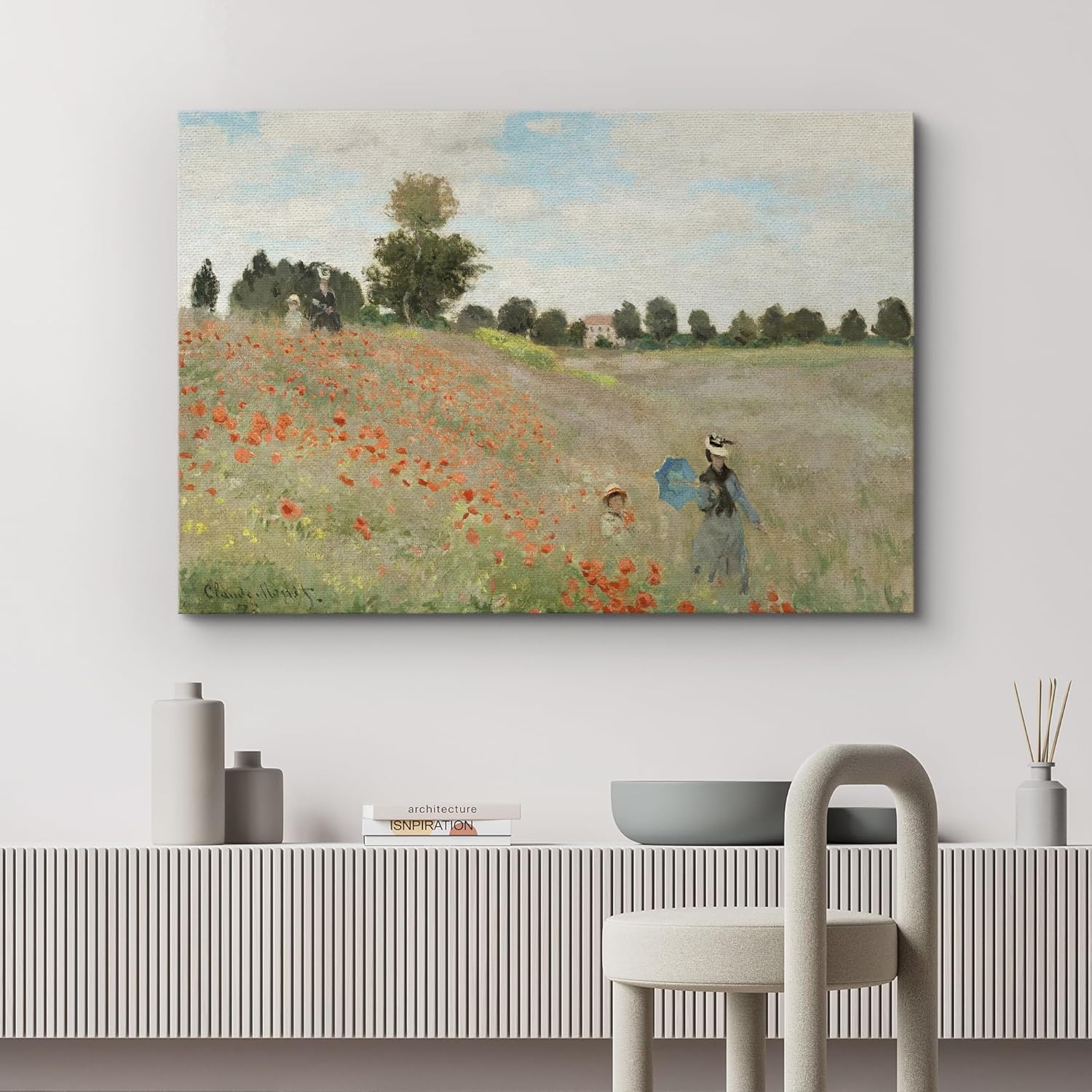 wall26 Lienzo decorativo para pared, famosa pintura de campo de amapolas, por Claude Monet, impresión giclée, arte moderno para el hogar, listo para