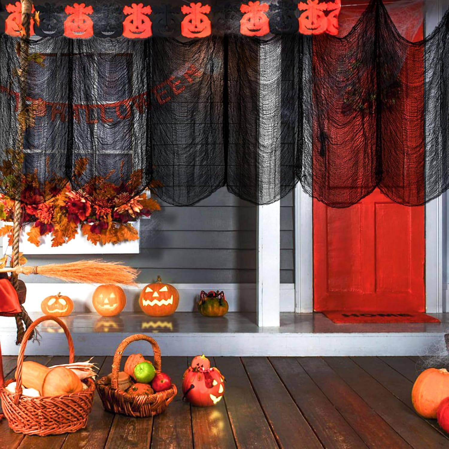 ZeeDix Paquete de 12 paños espeluznantes de Halloween de 30 x 75 pulgadas, decoración de Halloween, tela de gasa espeluznante para suministros de