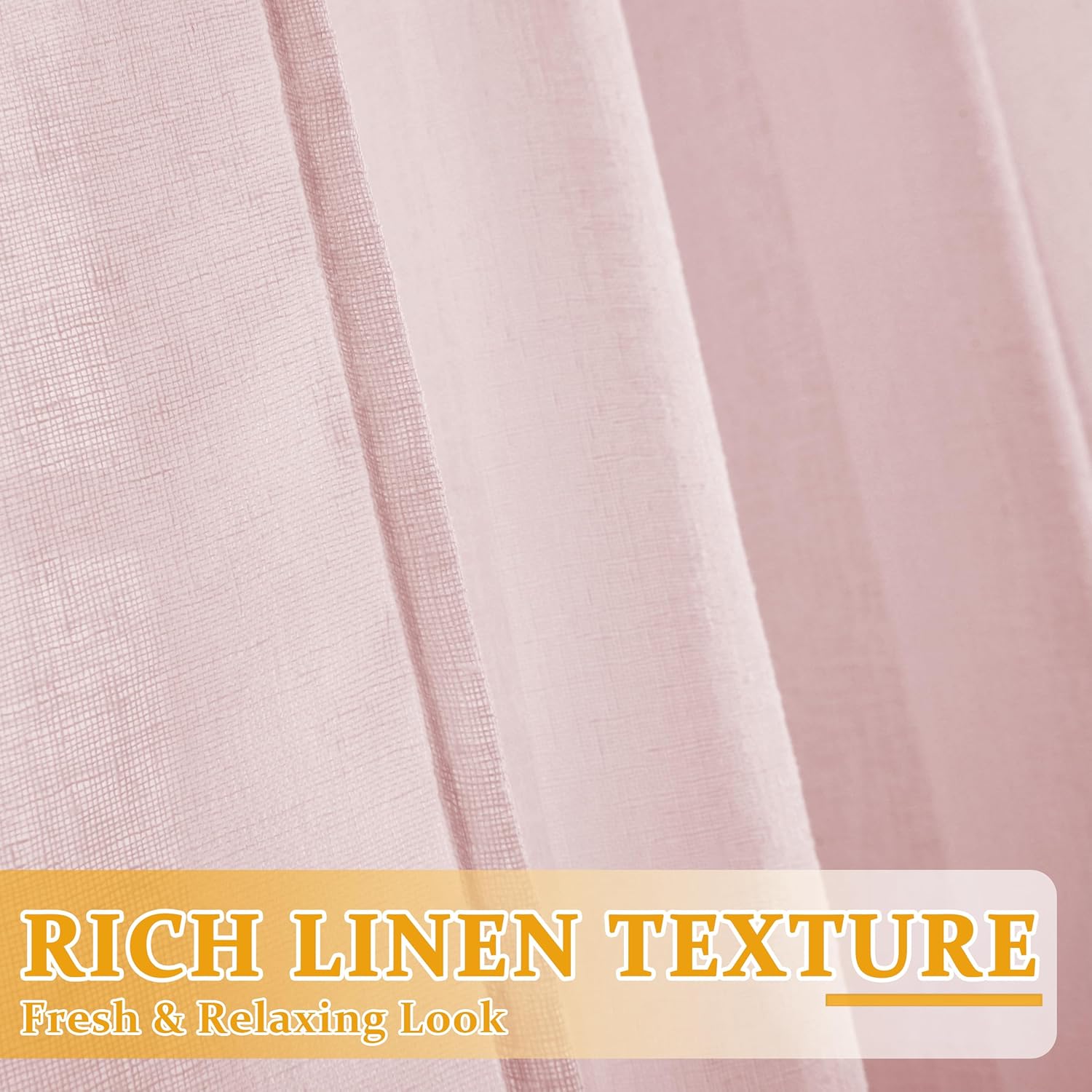 Fragrantex Cortina semitransparente con textura de lino rosa rubor con ojales de 84 pulgadas de largo para dormitorio, sala de estar, patio,